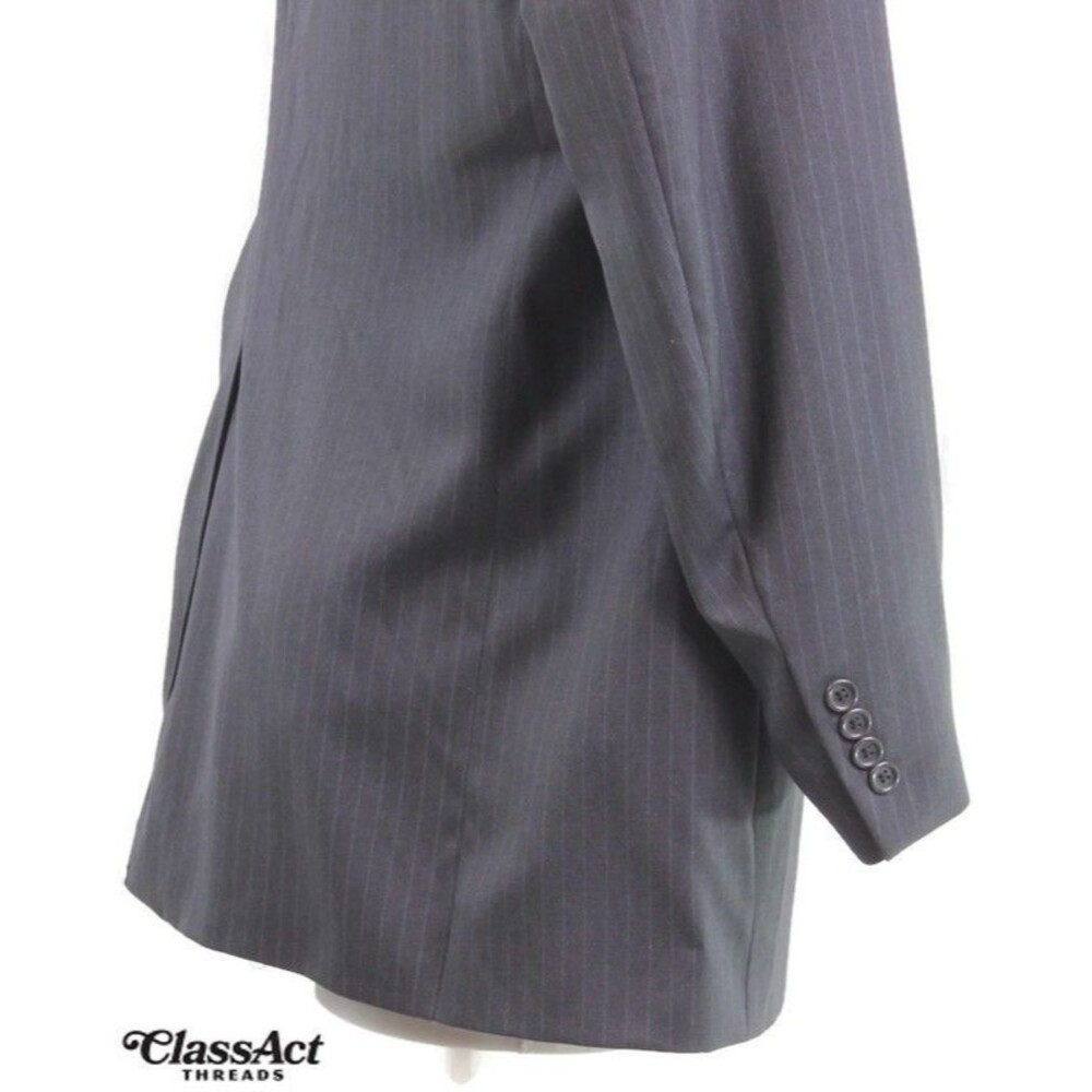 Society Brand Ltd 2 Piece Suit Mens Black Striped 2 Btn 46L Pleated Fronts 40" W - Picture 6 of 9